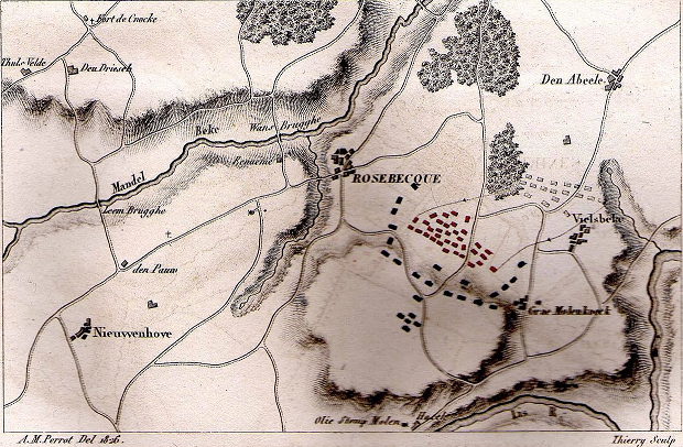 Plan de la bataille de Roosebeke - Les Flamands sont en rouge et les Français en bleu